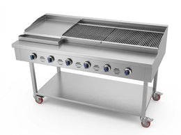 6 Burner Commercial BBQ Gas and griddle lava rocks grill