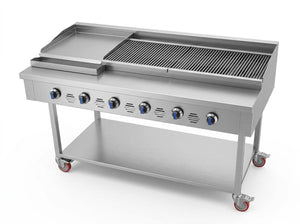 6 Burner Commercial BBQ Gas and griddle lava rocks grill