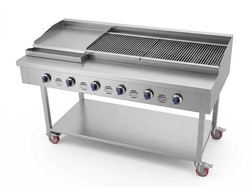 6 Burner Commercial BBQ Gas and griddle lava rocks grill