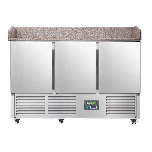 221042 - 3 Door Refrigerated Salad Prep Counter with Granite Worktop - 346L (PZ903)