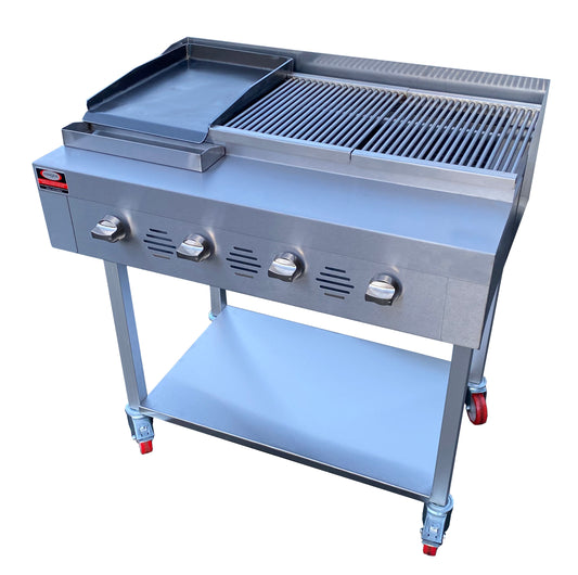 4 BURNER, COMMERCIAL GAS CHARCOAL GRILL