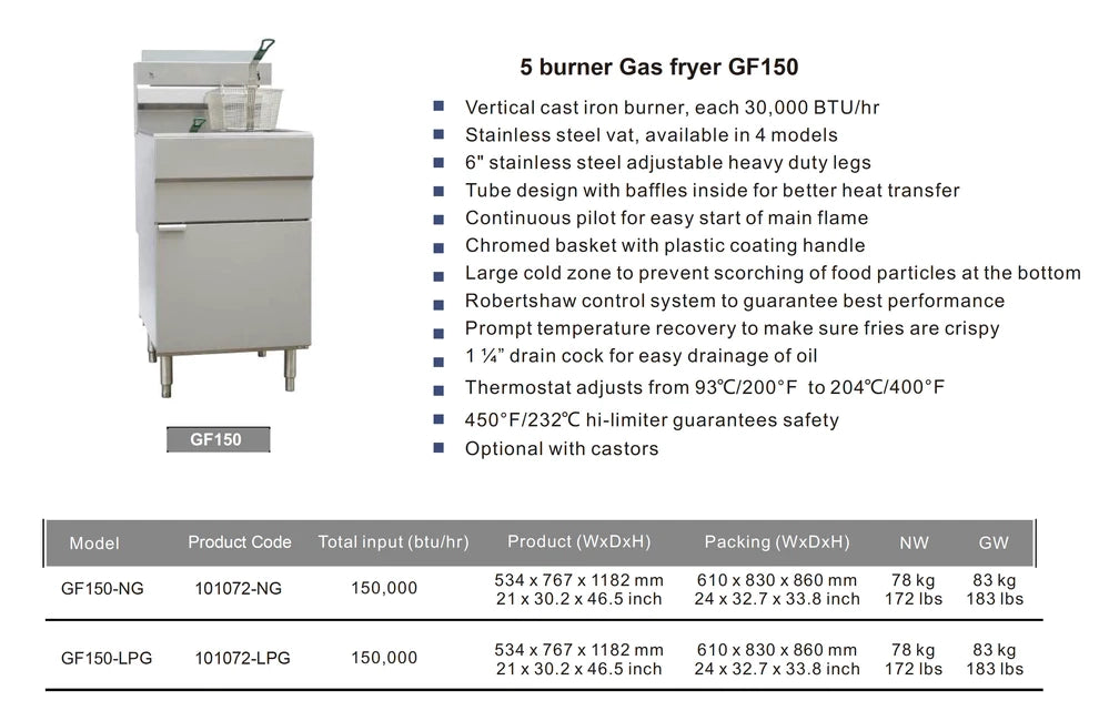 5 Burner Gas Fryer Free Standing Fryer