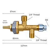 Commercial Gas Valve 1/4" Inlet & Outlet with M8 Thermocouple Connection