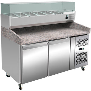 Pizza Prep Counter 2 doors Granite top Refrigerated Counter top display 6xGN1/3 Depth 800mm