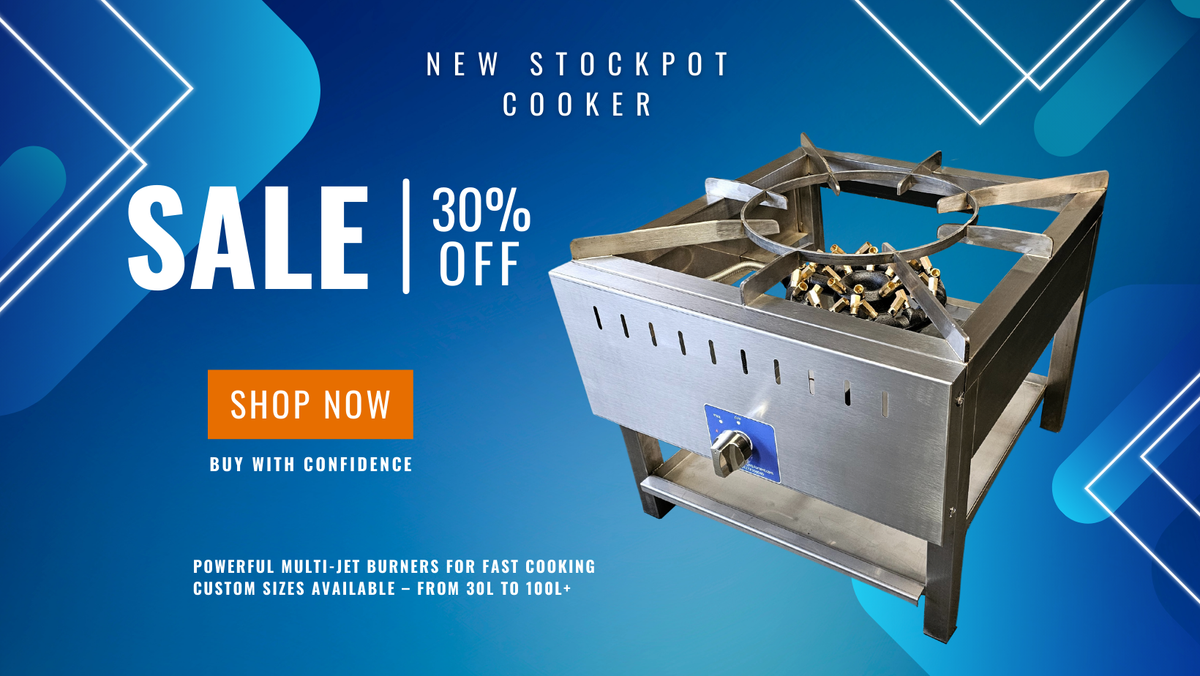 Heavy-duty stainless steel Stockpot Cooker with multi-jet burners for commercial kitchens