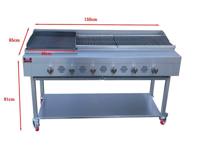 6 Burner Commercial BBQ Gas and griddle lava rocks grill