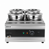 Unique 4 pot bain marie front control panel with temperature control and drain tap